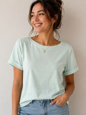 Sz L Mint Green Cuff Sleeve Shirt By Karen Scott